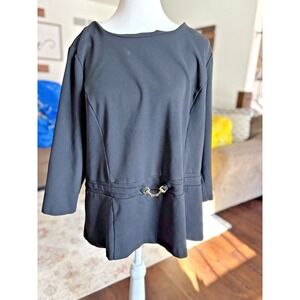 Talbots‎ Womens Top Black Knit Gold Tone Horsebit Peplum 3/4 Sleeve 1X